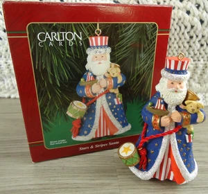 Stars & Stripes Santa Ornament Carlton Karten Weihnachten patriotisch rot weiß blau - Bild 1 von 10