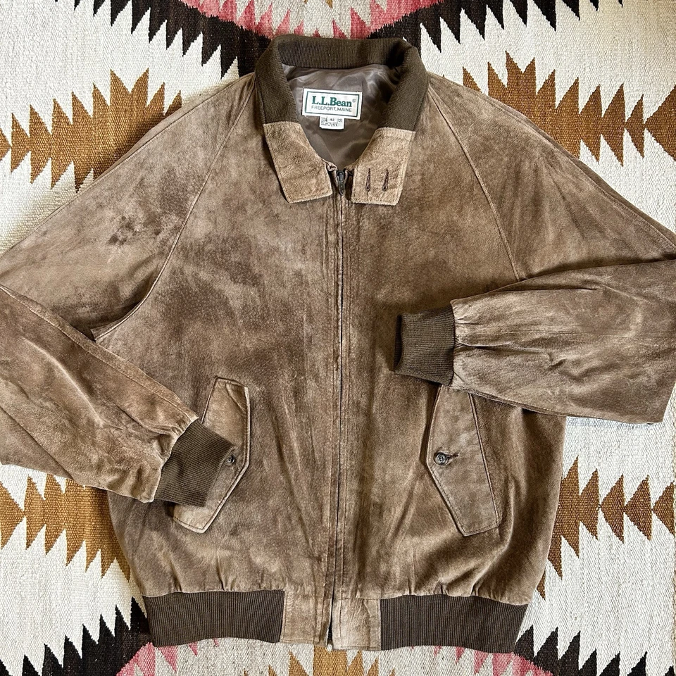 Винтажная замшевая кожаная куртка-бомбер LL Bean в военном стиле сделано в США размер 42 — коричневая - Изображение 1 из 4
