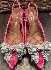 Zapatos de salón KURT GEIGER 38/7,5 de terciopelo rosa Belgravia con lazo adornado con tira trasera - Imagen 1 de 16