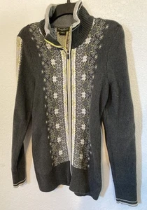 EDDIE BAUER grau 100 % gekämmte Baumwolle Reißverschluss Cardigan Pullover Schneeflocken Druck Small - Bild 1 von 16
