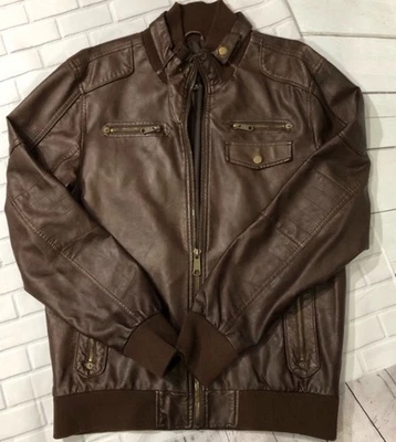 Guess Leather Faux Bomber Jacket  Brown Size Medium M - Image 1 of 4