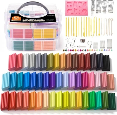  Polymer Clay Kit, 50 Colors, Soft Oven Clay Kit, 19 Carving Tools  - Image 1 of 4