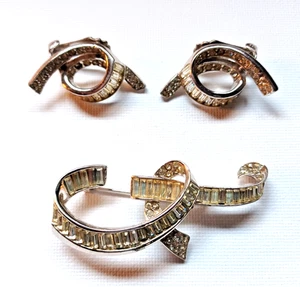 Vintage Baguette Strass Brosche & Clip Ohrringe - Bild 1 von 5