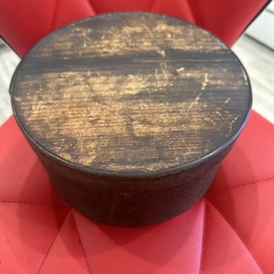 Primitive 8” Round Wooden Cheese Box with Lid Banded - Picture 1 of 6