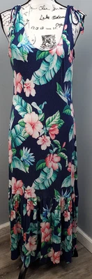 Maxi Vestido Largo Tommy Bahama Para Mujer Mediano Multi Floral Elastizado Correa con Cordón Foto 1 de 4