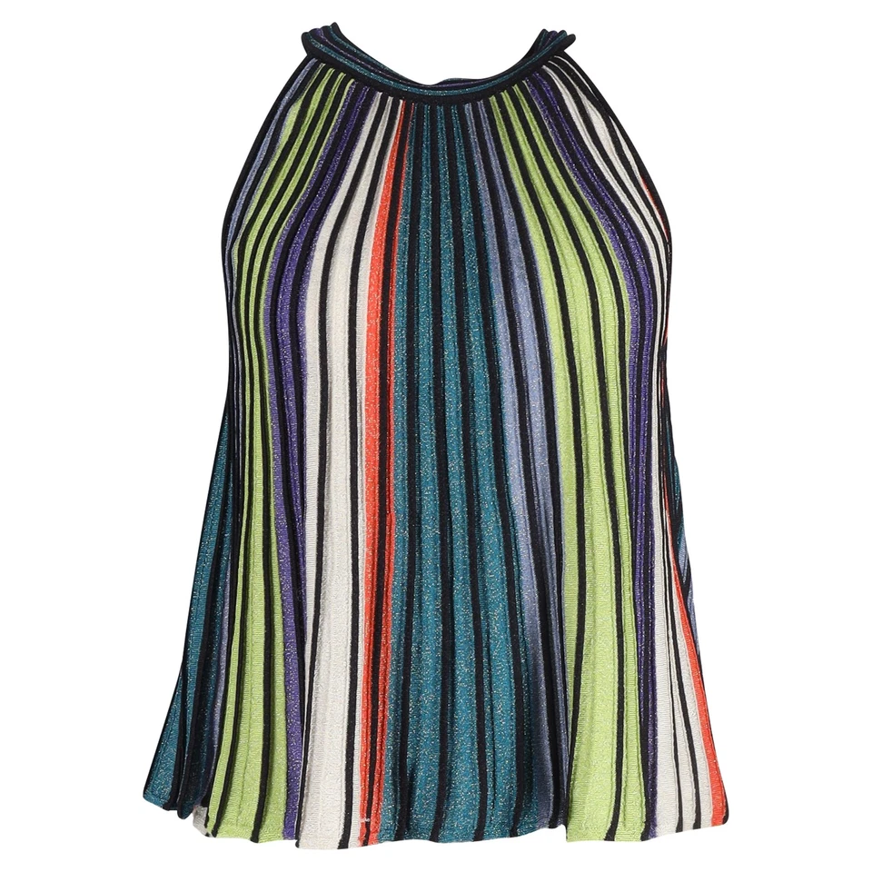 M Missoni Knit Detail Pleated Sleeveless Top in  Multicolor Striped Lurex — 第 1/3 张图片