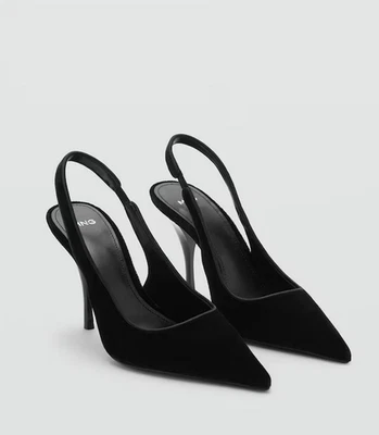 MANGO MNG BLACK VELVET SLINGBACK STILETTO HIGH HEELS HEELED SHOES SZ 40 US 9 - Image 1 of 4