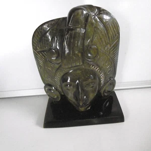 aztec warrior head spit in shimmering obsidian - Picture 1 of 9