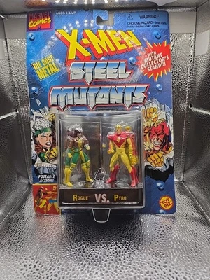 X-Men Steel Mutants Die Cast Metal Rogue vs. Pyro Poseable Figures ToyBiz 1994 - Image 1 of 4
