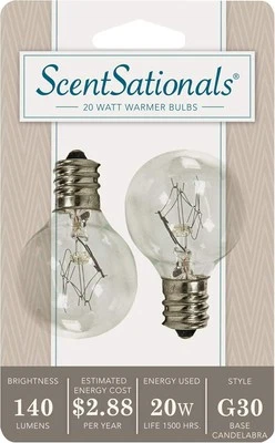 Scentsationals 20 Watt Wax Warmer Light Bulb/Bulbs 1, 2 or 3 Packs of 2- G30 - Image 1 of 4