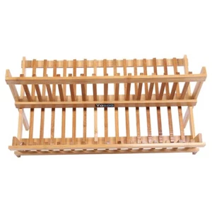 Bamboo Double Tier Foldable Dish Drying Rack with Large Capacity Storage - Picture 1 of 18
