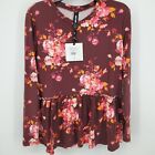 NEW size Small 4-6 Agnes & Dora relaxed ruffle tee Maroon Floral Long Sleeve EUC