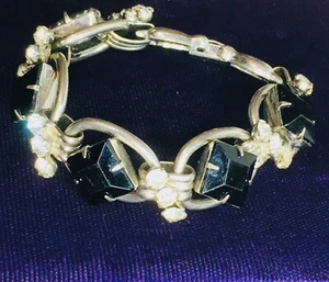 JULIANA 5 Link Bracelet BEAUTIFUL Black And White Austrian Crystal Rhinestones - Picture 1 of 6