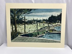 Quadro acquerello bifacciale Edward Turner villaggio sul mare paesaggio urbano - Foto 1 di 11