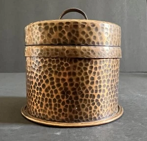 Antique Hammered Solid Copper Round Covered Box W.H. Dunstan - Picture 1 of 8