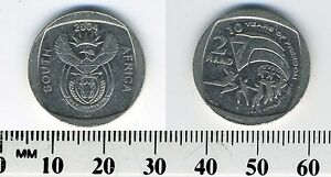 South Africa 2004 - 2 Rand Nickel Plated Copper Coin - 10 Years of Freedom 