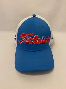 TITLEIST FOOTJOY FJ PRO V1 GOLF HAT BLUE WHITE RED MESH FLEXIBLE FIT M/L NEW ERA - Picture 1 of 6