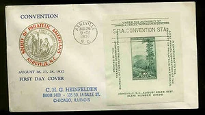 797 10c SOUVENIR SHEET FDC ASHEVILLE, NC PLANTY P6 PLIMPTON CACHET - Picture 1 of 1