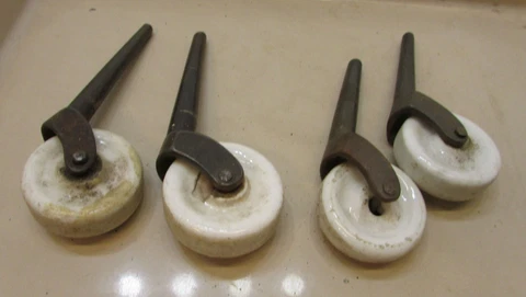 4 Primitive Antique 1-3/4" dia White Porcelain Furniture Caster Wheels FREE SH Cover