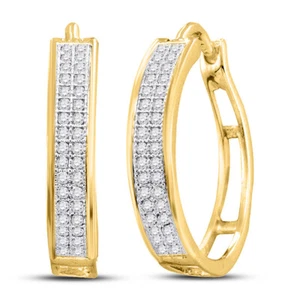 Macey Worldwide Jewelry 10K Yellow Gold Diamond Hoop Fine Earrings 1/5 CT - Picture 1 of 2