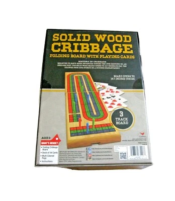 Cardinal Cribbage Wood Folding 3 Track Board Complete with Playing Cards 14 3/4" - Image 1 of 4