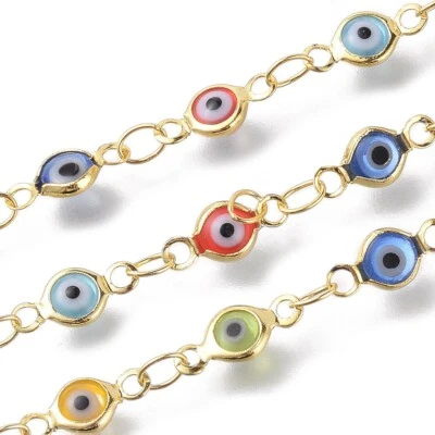 10M/Roll Golden Handmade Soldered Eye Lampwork Link Chains with Spool 10x4.5x2mm - Image 1 of 3