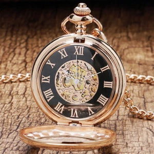 Bronze Golden Women Hind Wind Mechanical Pocket Watch Necklace Chain Steampunk - Picture 1 of 7