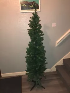 Festive Feeling 6ft Pencil Pine Slim Christmas Tree Green Real Needle Look - Picture 1 of 9