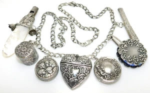 Réplica victoriana REO 925 Plata Esterlina Chatelaine 32" Cinturón de Cadena con 7 piezas - Imagen 1 de 12