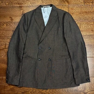 Pre-Owned Mens Oliver Spencer Unstructured Brown Linen Double Breasted Blazer 42 - Picture 1 of 14