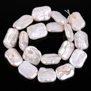15x20mm White Natural Freshwater Flat Rectangle Pearl Loose Beads 15'' Strand - Picture 1 of 7