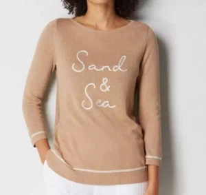 Suéter J.Jill Bronceado Mezcla de Lino Bordado Playa Vibraciones Arena Mar Mujer’s Top XS - Imagen 1 de 13