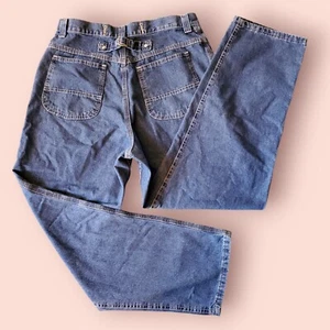 Vintage 90s Lee Riveted Buckle Back Baggy Wide Leg Skater Jeans Size 16M - Picture 1 of 9