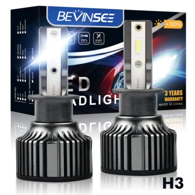 Bevinsee 2x H3 LED Headlight Bulbs Foglight 50W 6000LM White For Car Motorcycle - Image 1 of 4