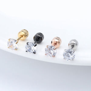 Silver Stud Earrings Cubic Zirconia Round Men Women 1PC CZ Earrings Jewel -