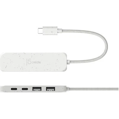 j5create - Eco-Friendly USB-C to Type-C & Type-A Gen2 4 Port Hub - White - Image 1 of 2