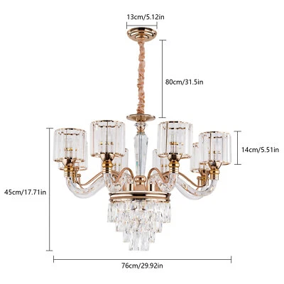 8 Lights Gold Large Crystal Chandeliers Ceiling Light Fixture for Living Room US - Image 1 of 4