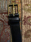 L?Aigon Ladies Black Leather Belt 37 Long X 1-1/4 ? Wide-,Goldtone Buckle. (Ba)