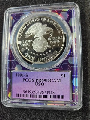 🌟 1991-S PCGS PR69 DCAM USO Silver Dollar Deep Cameo Proof Coin TRADER BEA - Image 1 of 2