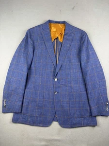 Peter Millar Blazer Jacket Mens 44 Long Loro Piana Wool Blend Windowpane Plaid - Picture 1 of 9
