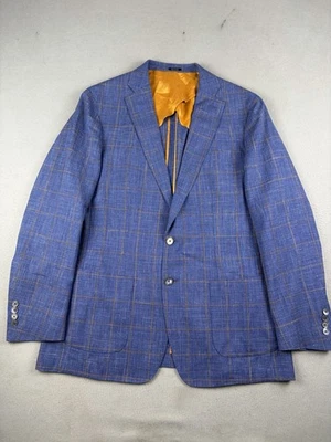 Peter Millar Blazer Jacket Mens 44 Long Loro Piana Wool Blend Windowpane Plaid - Image 1 of 4