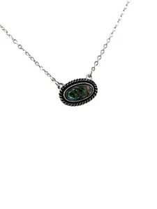 Sarah Coventry Halskette Abalone Muschel Anhänger Silber Kette oval verstellbar Vintage - Bild 1 von 10