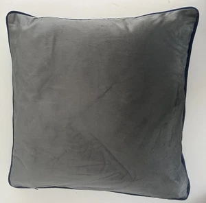 Soft Velvet Touch Cushion Cover in Grey with Navy Blue Piped Edging 45 x 45cm - Picture 1 of 3