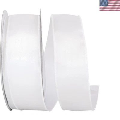 White Satin Wired Ribbon, 2.5"x50yds - Polyester - Image 1 of 2