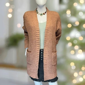 Moon & Madison Women's Cardigan Sweater Size Large Camel Tan Brown Open Front - Picture 1 of 3
