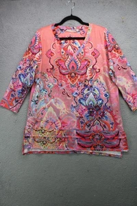 Tunika mit weicher Umrandung und V-Ausschnitt Paisley Blumen - Größe L - BOHO - Whimsigoth - Bild 1 von 12