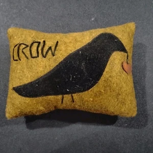 Primitive-Rustic-Folk Art Small Crow Pillow-Hand Stitched Wool-Felt  - Picture 1 of 7