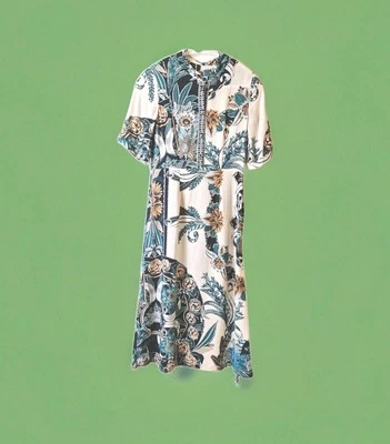 Vestido midi floral vintage - Talla 10 - Mezcla de seda - Corbata cintura y botón delantero Foto 1 de 4