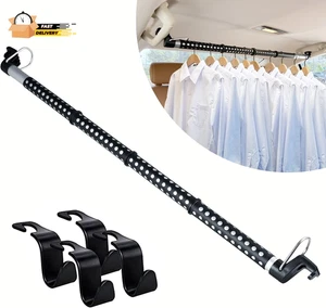 Barra para colgar ropa de coche con paquete de 4 ganchos para reposacabezas de asiento de coche, ampliada a 65 pulgadas - Imagen 1 de 12