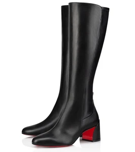 Christian Louboutin Jane Botta 55 Black Leather Knee High Block Heel Boot 37 - Picture 1 of 18